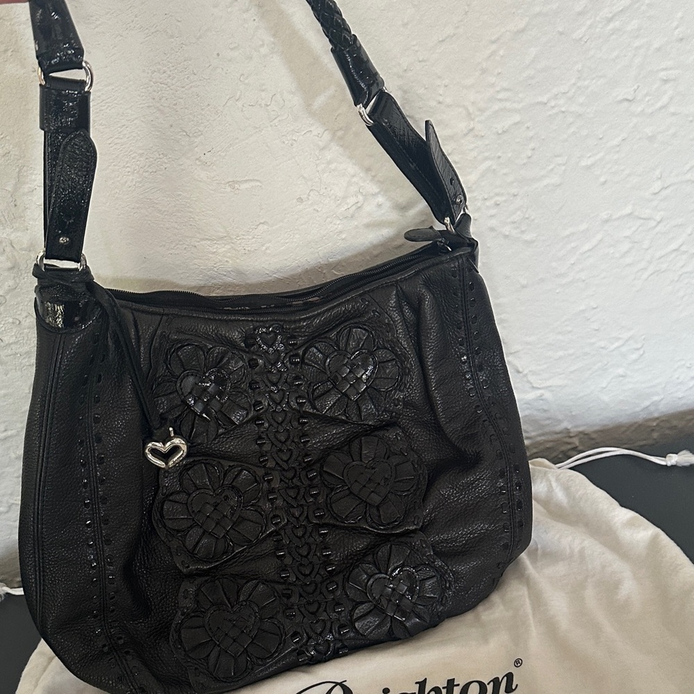 Brighton Black Women's Shoulder Bag with Heart Accent